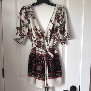 White and floral romper